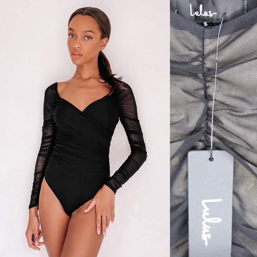 Lulus NWT Sheer Black Long Sleeve Bodysuit Small Brand New